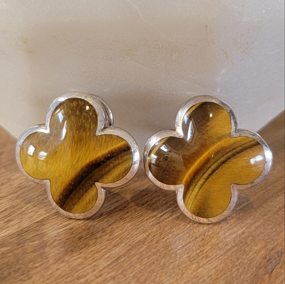 Heidi Klum Tigers Eye Clover SS Earrings